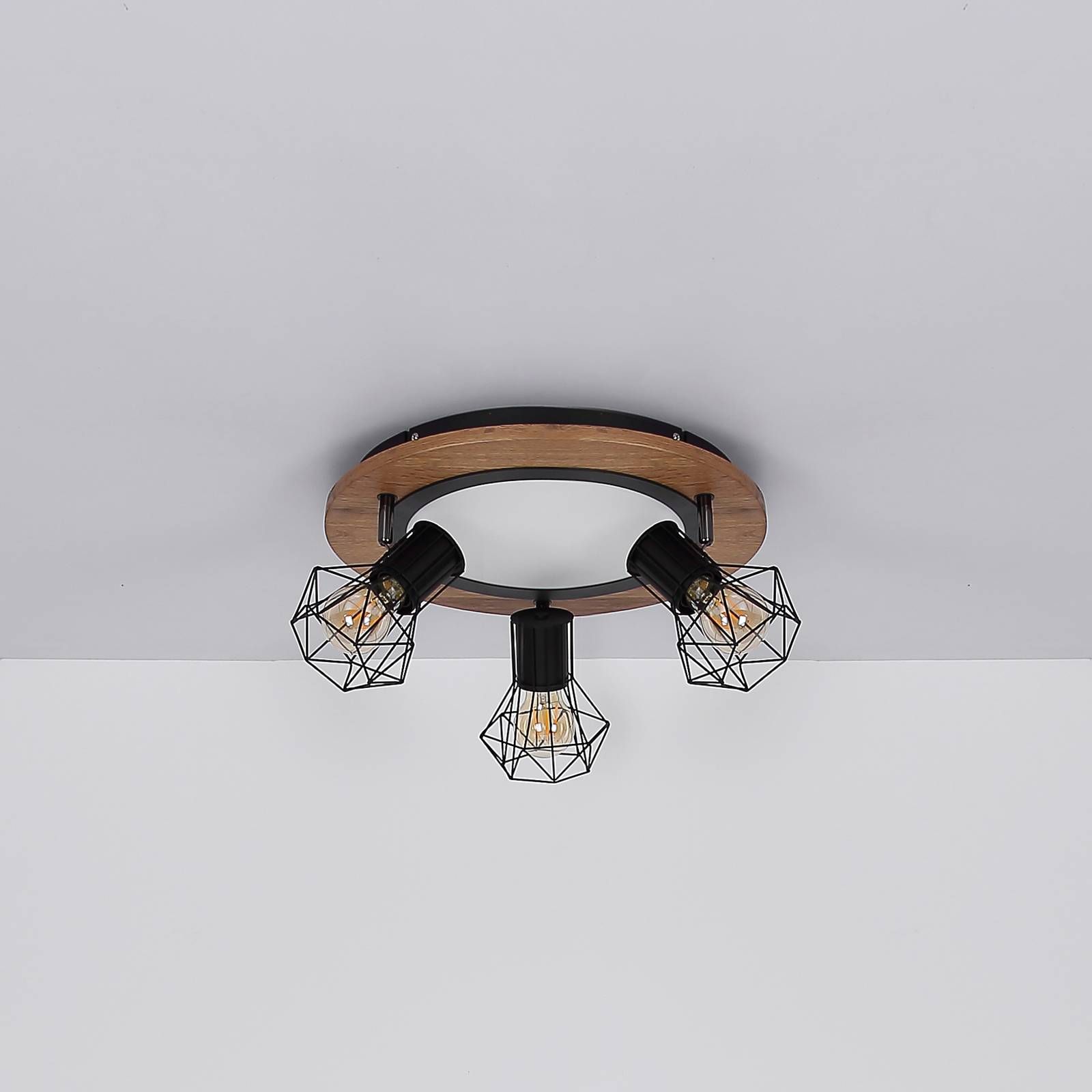 Globo Stropné svietidlo Priska diódy LED, 3-pl., Ø 40 cm, Obývacia izba / jedáleň, kov, drevená dyha MDF, plast, E27, K: 22.5cm