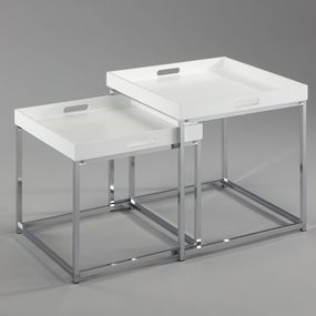 LuxD Set odkladacích stolíkov s táckou Factor, biely, 2 ks