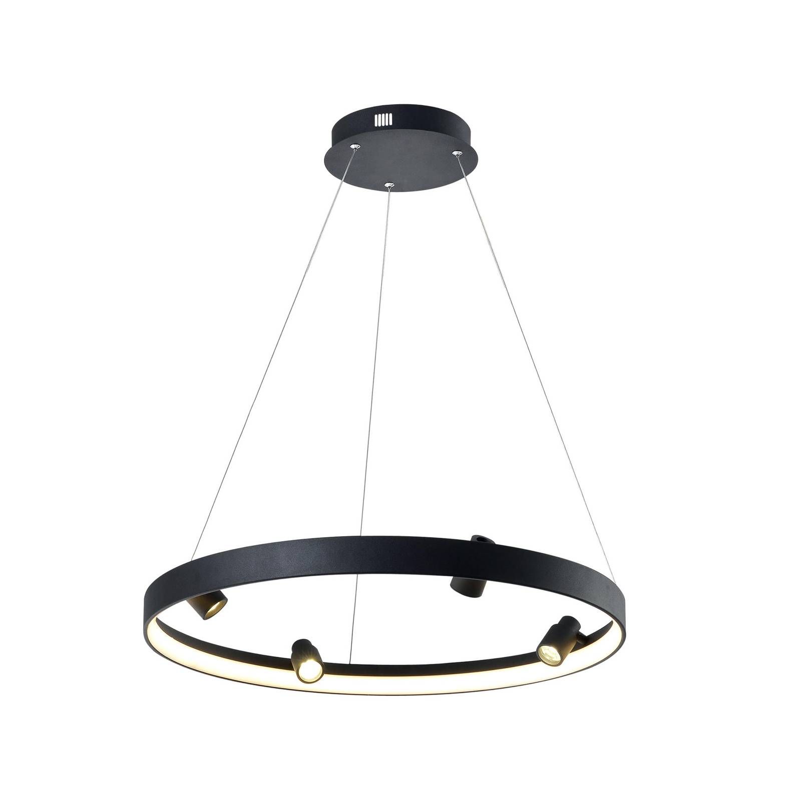Viokef Závesné LED svietidlo Denis, kruhové so 4 svetlami, Obývacia izba / jedáleň, hliník