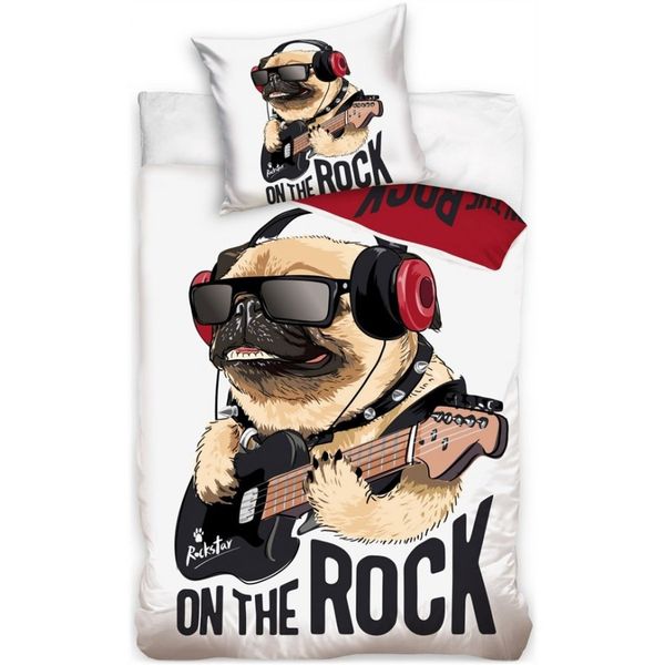 Carbotex · Bavlnené posteľné obliečky pes Mops on The Rock - 100% bavlna, renforcé - 70 x 90 cm + 140 x 200 cm