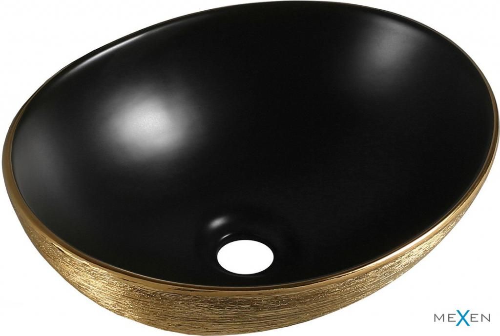 MEXEN - Elza umývadlo na dosku 40 x 33 cm, czarna mat/zlato dekor 21014027