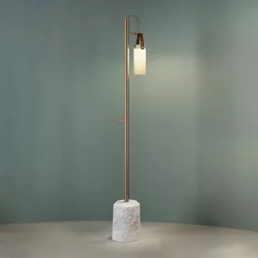 Fontana Arte Galerie stojaca LED lampa 1-plameňová, Obývacia izba / jedáleň, mramor, kov, sklo, koža, 6W, K: 149.5cm