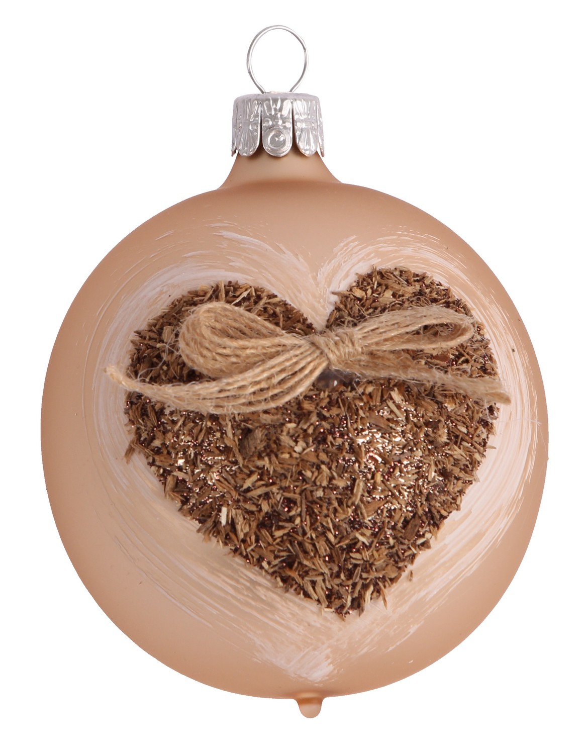 Vianočná ozdoba béžová guľa so srdcom 7 cm, sklo