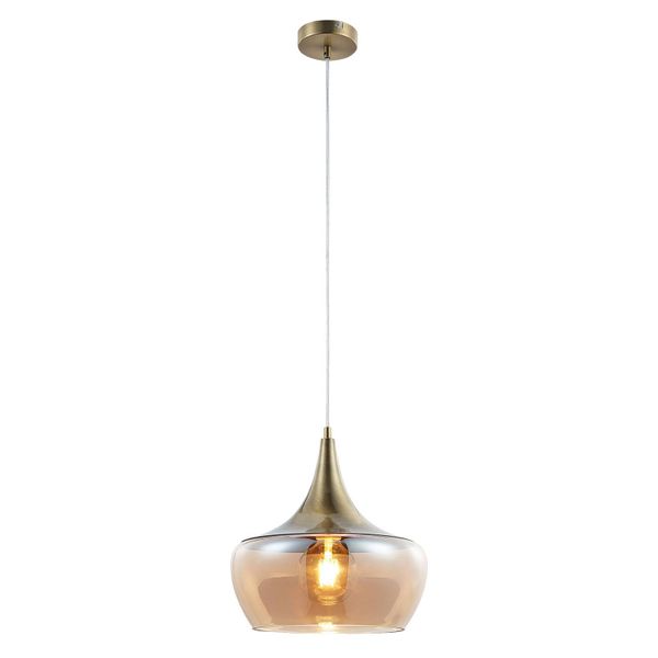 Nino Leuchten Sklenená závesná lampa Arola, starožitná mosadz, Obývacia izba / jedáleň, sklo, E27, 40W