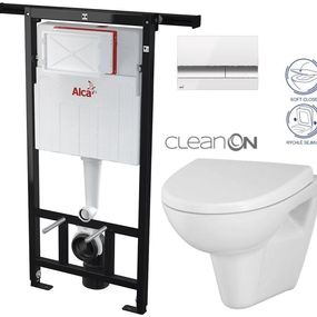 ALCADRAIN Alcadrain Jádromodul - predstenový inštalačný systém s bielym / chróm tlačidlom M1720-1 + WC CERSANIT CLEANON PARVA + SEDADLO AM102/1120 M1720-1 PA1