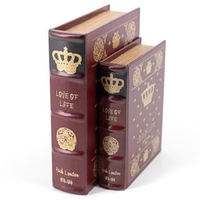 Estila Rustikálny dekoratívny set kniha Láska k životu v bordovom prevedení s prepychovým dekoratívnym motívom 25cm