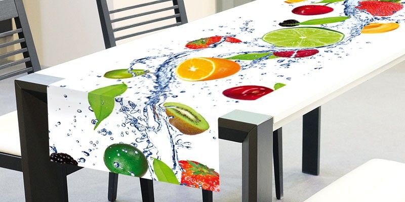 TS 010 Dimex Behúň na stôl obrus, Ovocie vo vode, veľkosť 40 x 140 cm