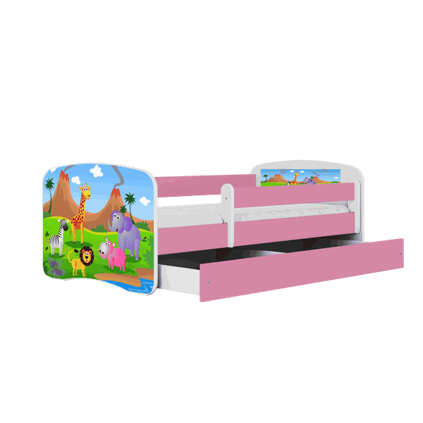 Letoss Detská posteľ BABY DREAMS 140/70- Safari Ružová S matracom S uložným priestorom
