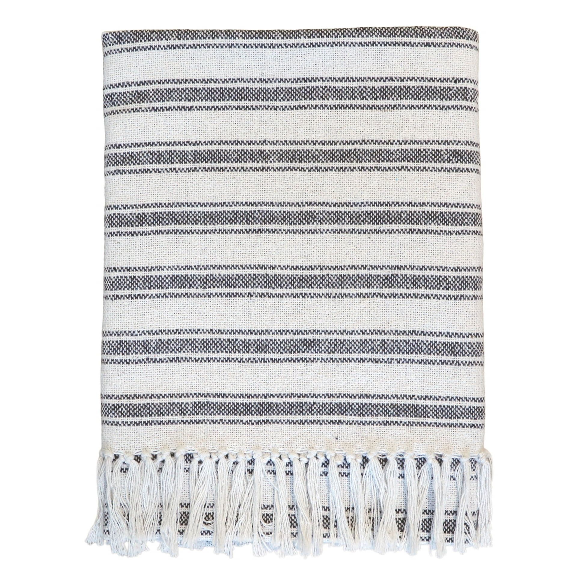 Chic Antique Bavlnený pléd Surplus Yarn Grain Sack Stripes Coal 170×130 cm
