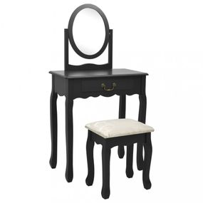 Toaletný stolík s taburetom Dekorhome Čierna