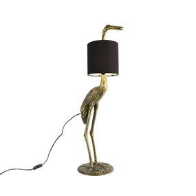 Vintage stojaca lampa z mosadze, tienidlo čierne - Crane bird To