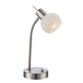 Globo 54341-1T stolná lampa Elliott 1x5W | E14 LED | 320lm | 3000K - vrátane žiarovky, vypínač na tele, ohybné rameno, matný nikel, satinované sklo