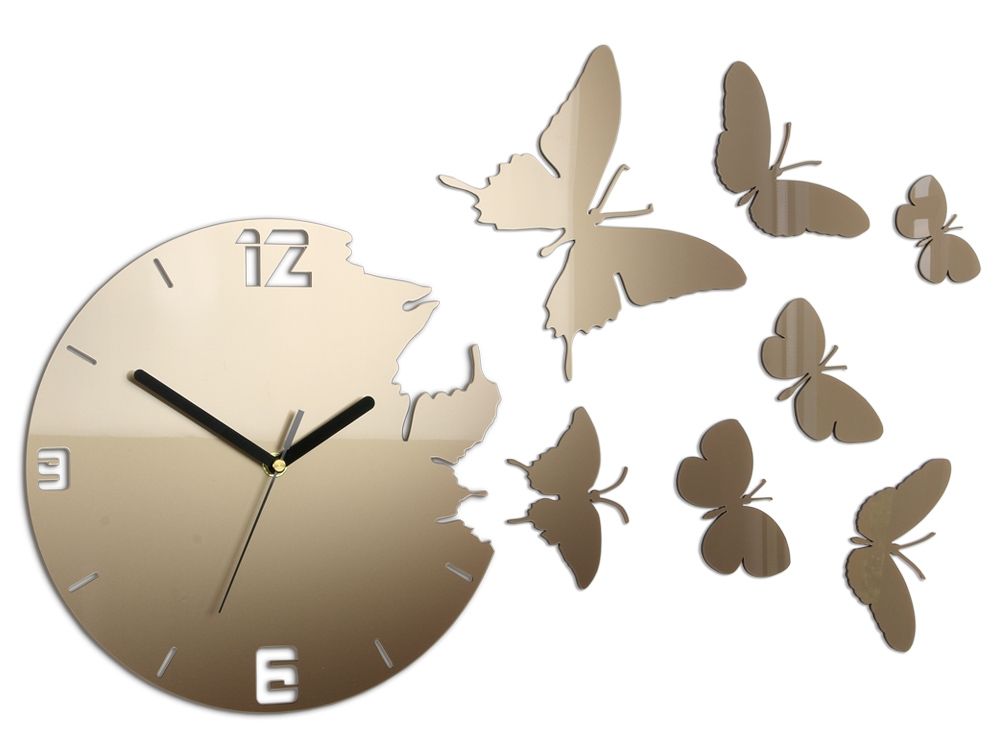 3D nalepovacie hodiny Butterfly metallic tortora