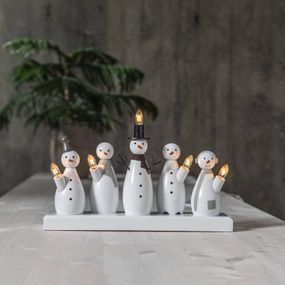 STAR TRADING Svietnik Snowman, 5-plameňový, drevo, plast, E10, 3W, L: 33 cm, K: 21cm