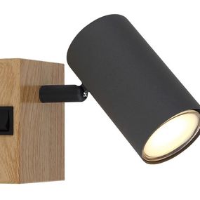 GLOBO 57911-1G ROBBY nástenné bodové svietidlo/spot s vypínačom 1xGU10 grafit, imitácia dreva