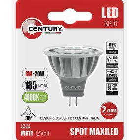 CENTURY LED spot MAXILED 3W 12VDC/AC MR11 4000K 185Lm 30d pr.35x38mm IP20 BL