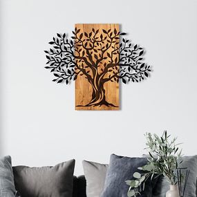 Nástenná dekorácia 72x58 cm strom drevo/kov