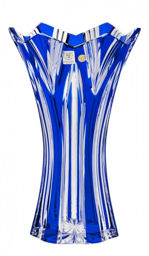 Krištáľová váza Lotos II, farba modrá, výška 255 mm