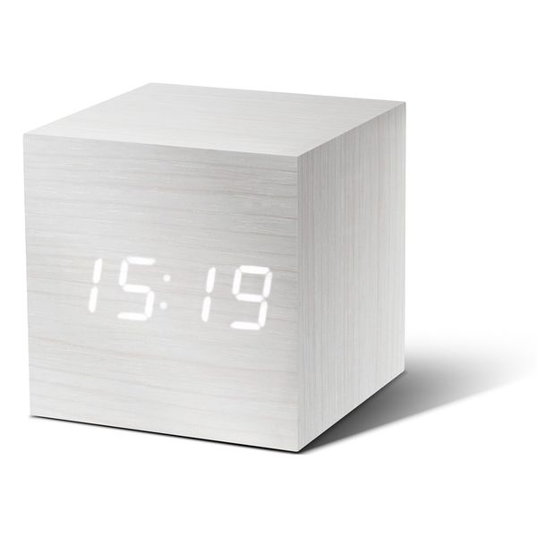 Biely budík s bielym LED displejom Gingko Cube Click Clock