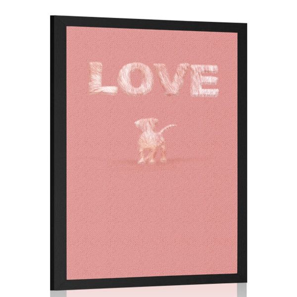 Plagát psík s nápisom Love v ružovom prevedení - 40x60 silver