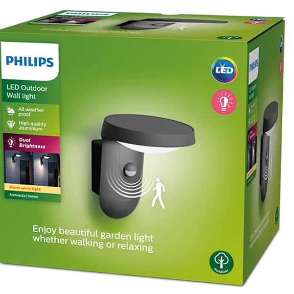 Philips 8719514476837 LED vonkajšie nástenné svietidlo so senzorom Tyla 1x9W | 820lm | 2700K | IP44