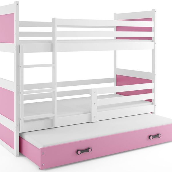 Poschodová posteľ s prístelkou RICO 3 - 200x90cm - Biely - Ružový