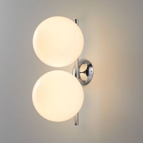 FLOS IC C/W1 Double nástenná lampa, chróm Ø 20 cm, Obývacia izba / jedáleň, oceľ, sklo, E14, 8W, K: 42cm