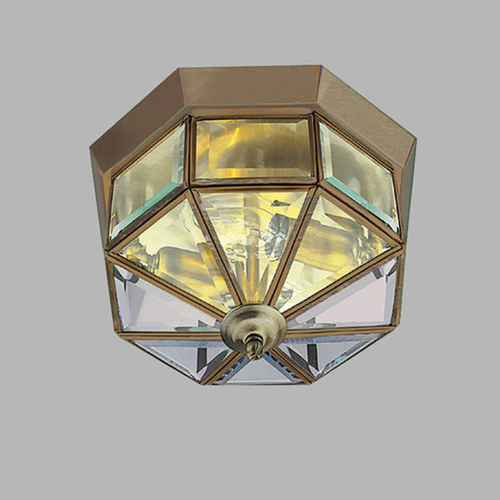 Searchlight Stropné svietidlo Flush Klasik antická 8-uholník, Obývacia izba / jedáleň, sklo, kov, E14, 40W, K: 15cm