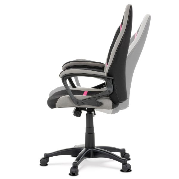 Autronic Kancelárska a herná stolička, poťah -  ružová, sivá a čierna látka, hojdací mechanizmus - KA-L611 PINK