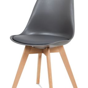 Autronic Jedálenská stolička, plast sivý / koženka sivá / masív buk CT-752 GREY