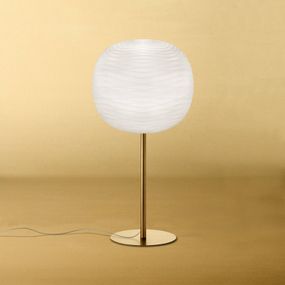 Foscarini Gem tavolo alta stolová lampa, zlatá, Obývacia izba / jedáleň, sklo ručne fúkané, kov, E27, 57W, K: 85cm