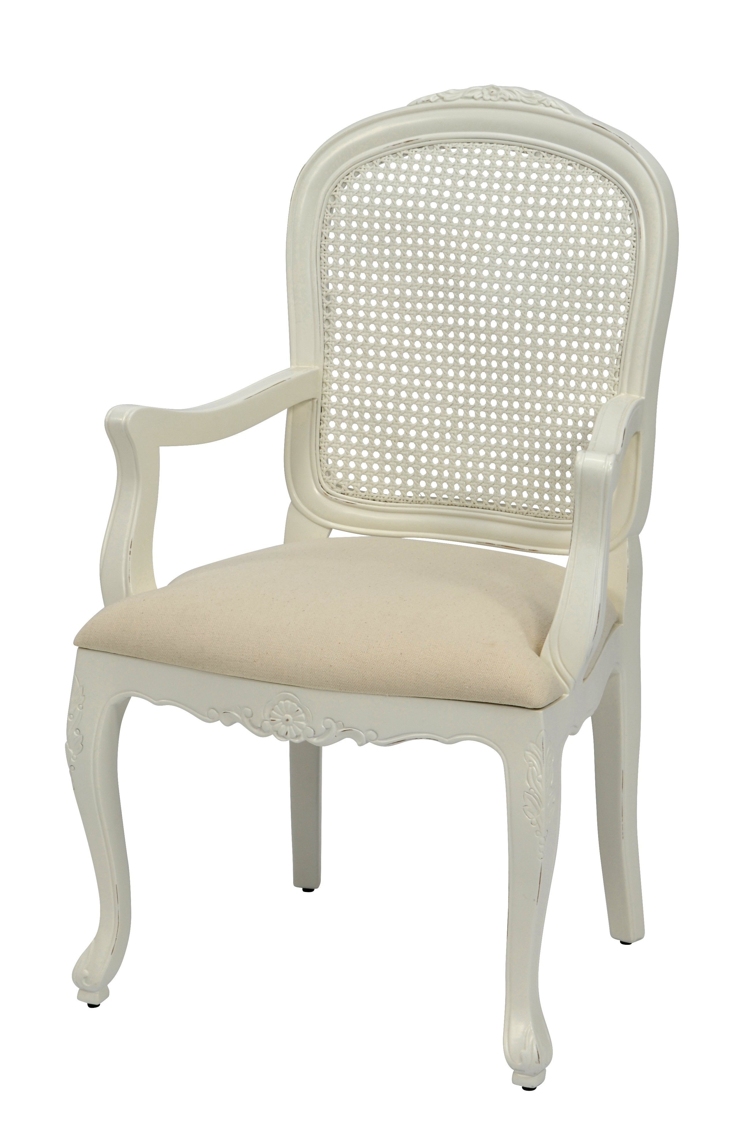 Estila Provensálska masívna stolička Preciosa v smotanovo bielej farbe s krémovým čalúnením so zaoblenými opierkami a nožičkami 99cm