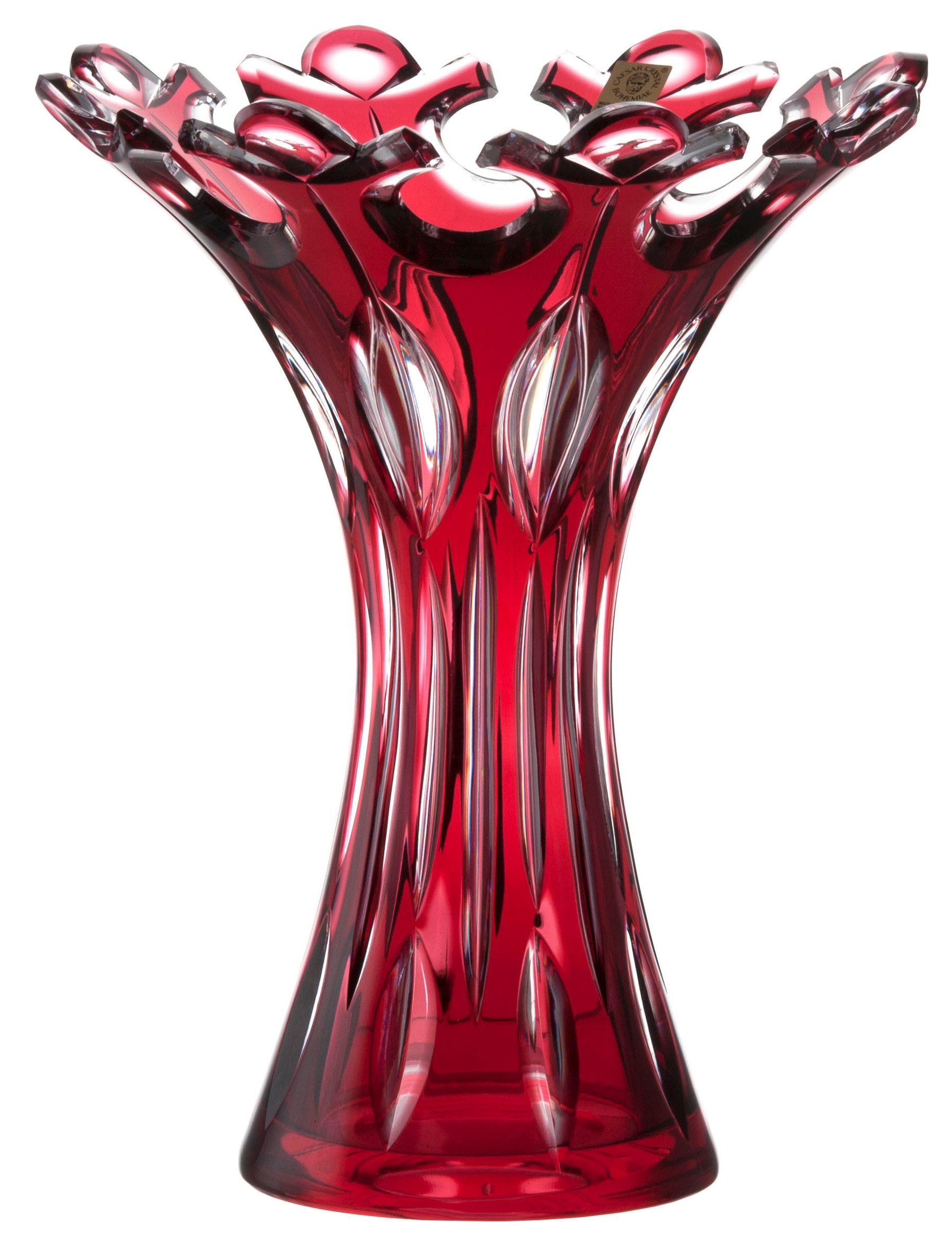 Krištáľová váza Flamenco, farba rubínová, výška 250 mm