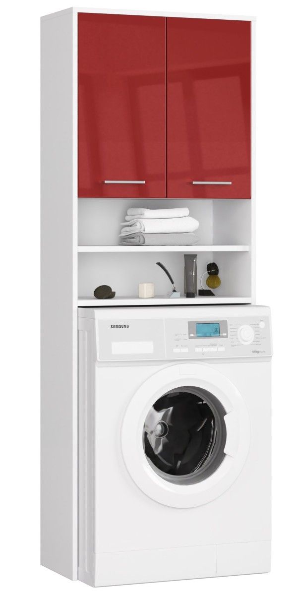 Kúpeľňová skrinka nad práčku Fin biela/červená lesk