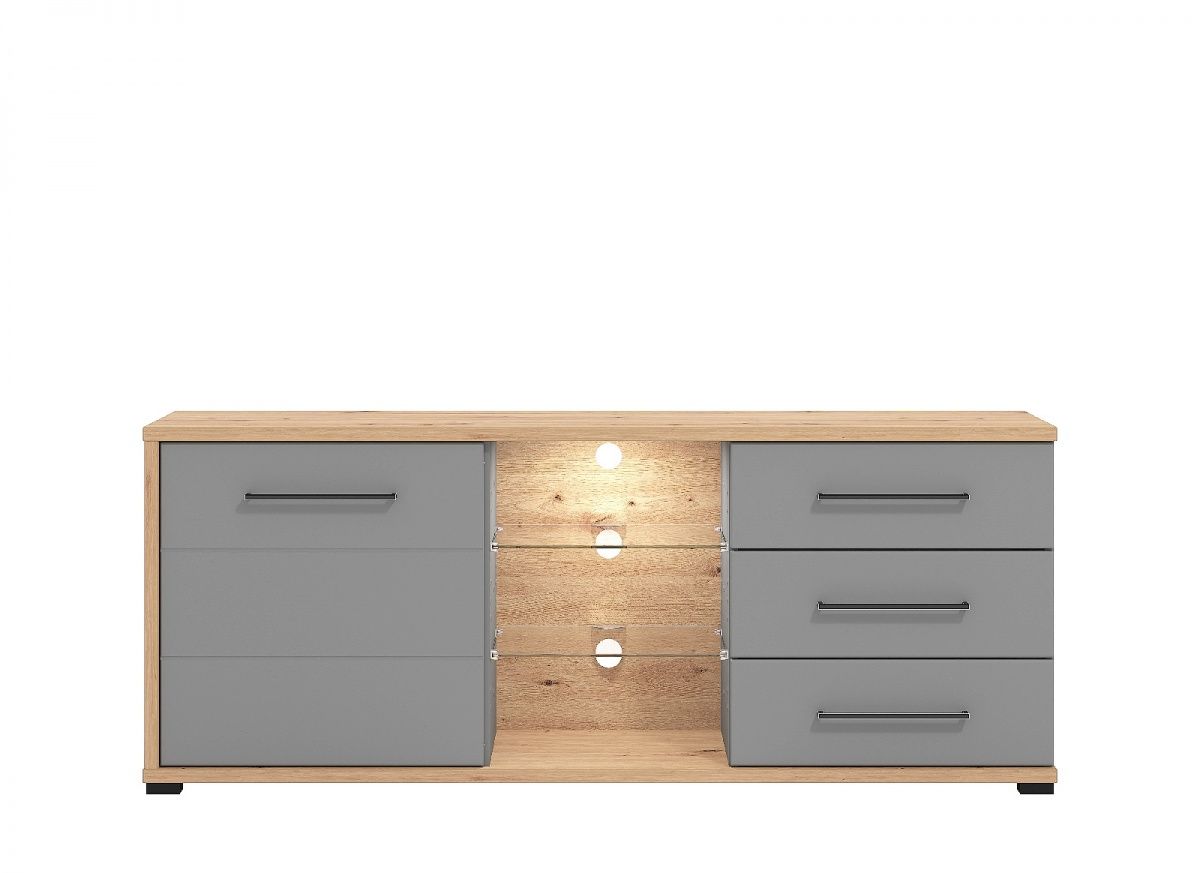 Tv stolík s osvetlením sevilla - dub artisan/šedý mat
