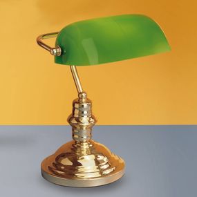 Orion Stolná lampa Onella v bankárskom štýle zelená, Obývacia izba / jedáleň, lakované železo, sklo, E27, 60W, L: 25 cm, K: 35cm