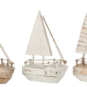 3ks dekorácia prírodná drevená loďka Alabasia - 16*6*27 cm