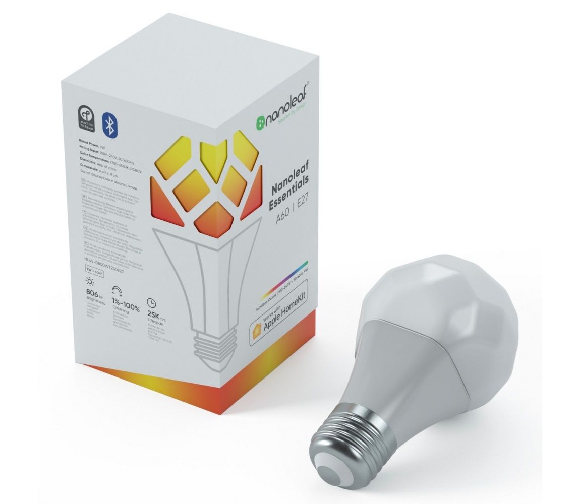 Nanoleaf NF080B02-1A19E - LED RGBW Stm. žiarovka E27/8,5W/230V 2700-6500K Wi-Fi