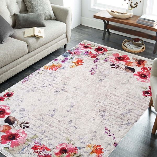 DomTextilu Protišmykový koberec červenej farby s kvetmi 55125-234519