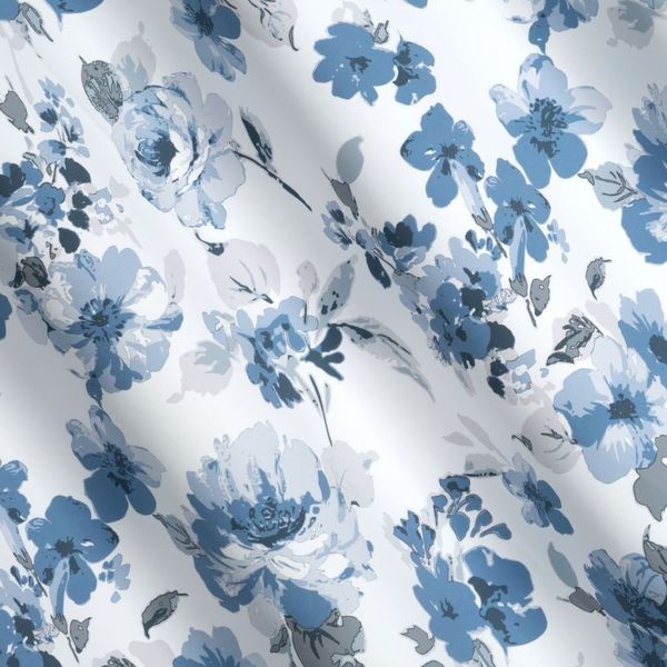 Romantický bielo modrý zatemňujúci záves s motívom kvetov 140 x 250 cm