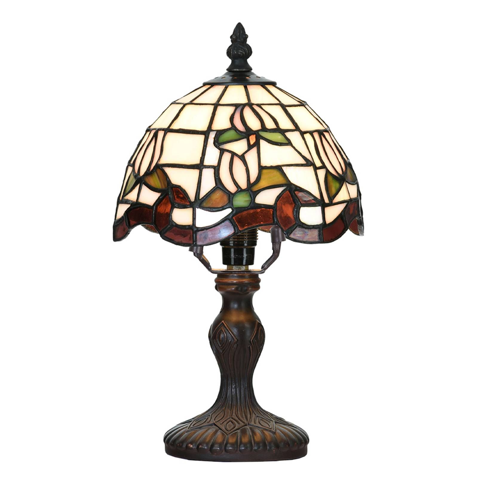 Clayre&Eef Stolná lampa 5LL-6180 v dizajne Tiffany, Obývacia izba / jedáleň, polyrezín, sklo, E14, 25W, K: 32cm