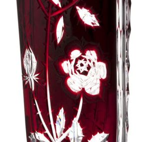 Krištáľová váza Ruža, farba rubínová, výška 255 mm