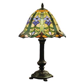 Clayre&Eef Kvetinová stolná lampa Eleanor v štýle Tiffany, Obývacia izba / jedáleň, sklo, polyrezín, E27, 40W, K: 48cm
