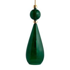 EBB & FLOW Smykke L závesná lampa zlatá zelená, Obývacia izba / jedáleň, sklo, kov, textil, E27, 25W, K: 57cm