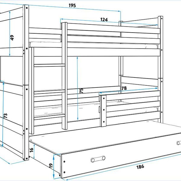 Poschodová posteľ s prístelkou RICO 3 - 190x80cm - Biely - Zelený