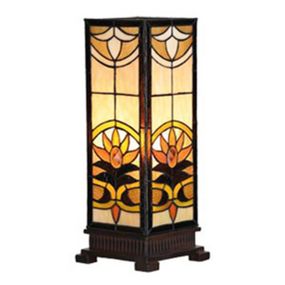 Clayre&Eef Hranatá stolná lampa Sina v štýle Tiffany, Obývacia izba / jedáleň, sklo, polyrezín, E27, 40W, P: 18 cm, L: 18 cm, K: 45cm