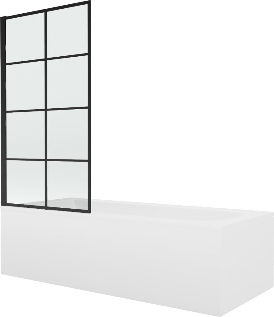 MEXEN/S - Vega obdĺžniková vaňa 180 x 80 cm s panelom + vaňová zástena 80 cm, čierna vzor 550118080X9308017077