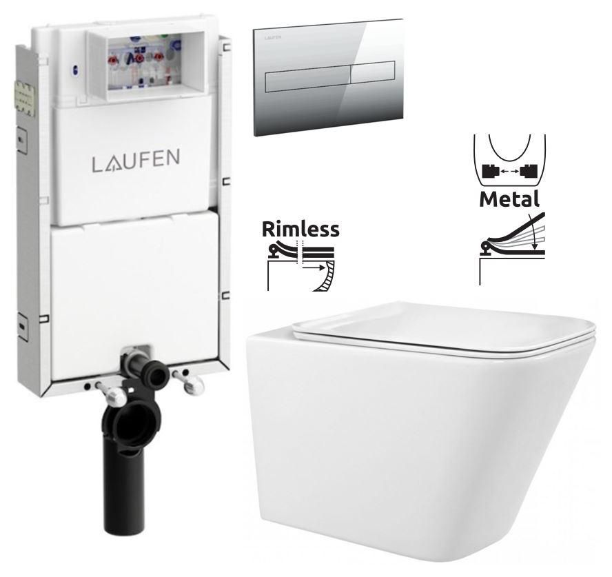 LAUFEN Podomít. systém LIS TW1 SET s chrómovým tlačidlom + WC REA Raul Rimless + SEDADLO H8946630000001CR RA1