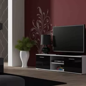 Televízny stolík Cama SOHO RTV 140 S4 biely mat/čierny lesk