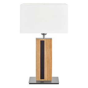 HerzBlut Maive stolná lampa olej-dub biela 56 cm, Obývacia izba / jedáleň, dubové drevo, železo, koža, bavlna, E27, 60W, P: 30 cm, L: 18 cm, K: 56cm
